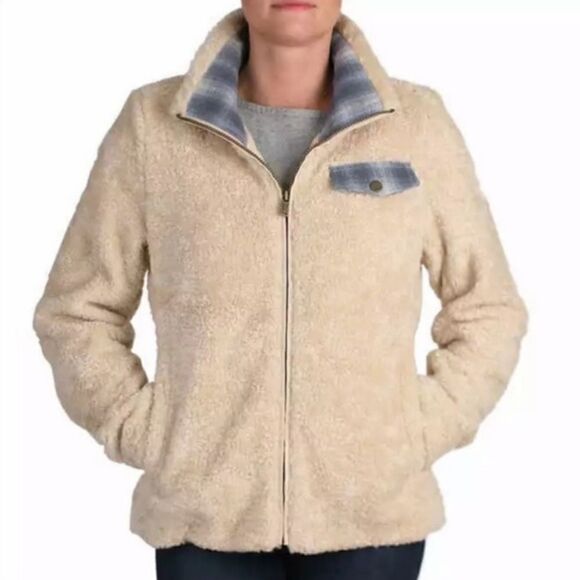 - Pendleton fleece Sherpa full zip jacket with plaid trim size L - Picture 1 of 8